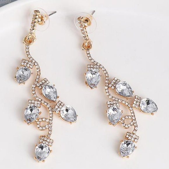 Vintage Style Teardrop Long Earrings For Pageant Homecoming Prom Wedding - Picture 1 of 3